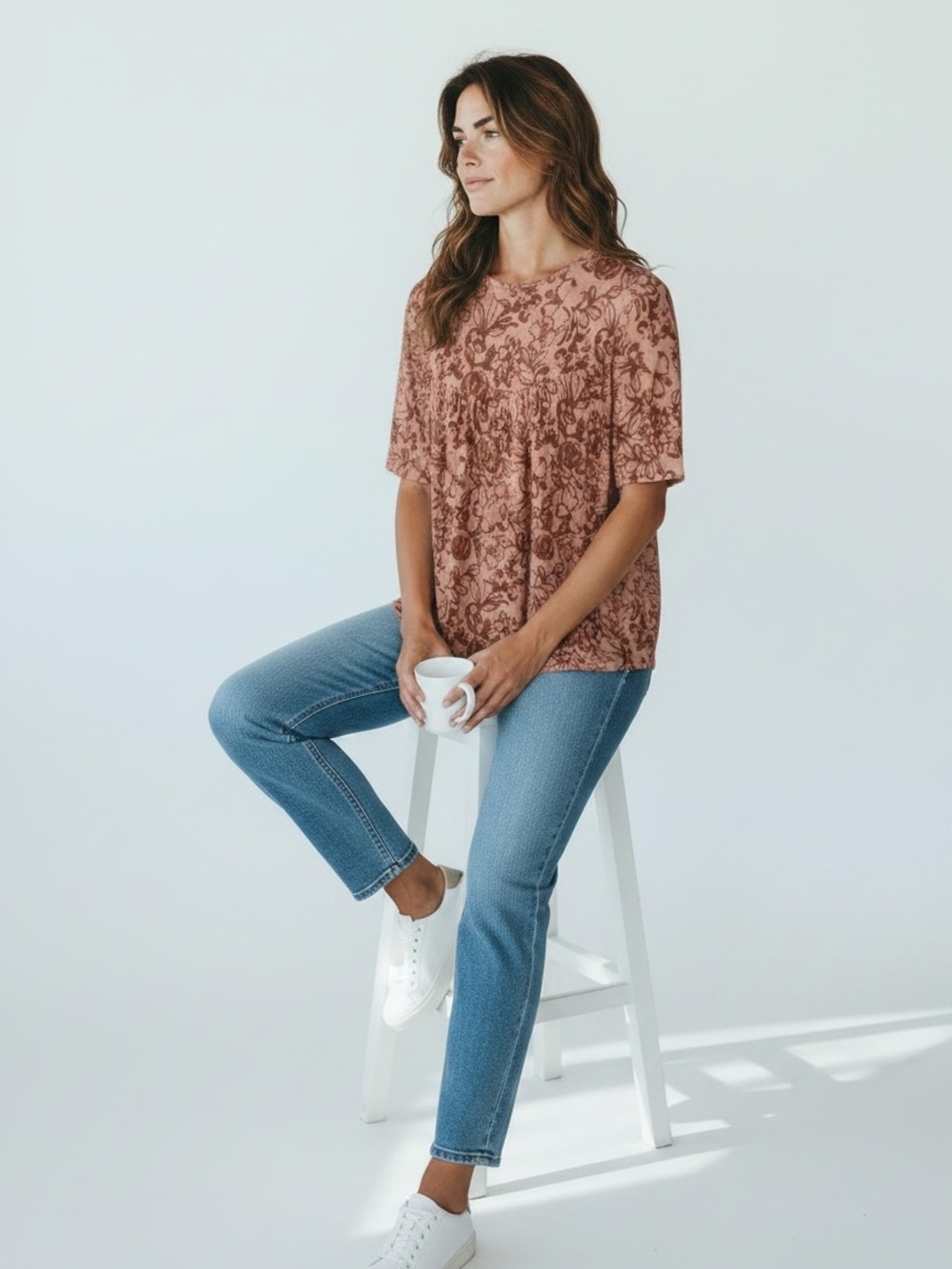 Nwt: size 5x Floral Top in a deep Dusty Rose very soft and stretchy